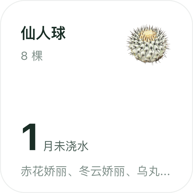 HarmonyOS 服务卡片：仙人球 8 棵，1 月未浇水